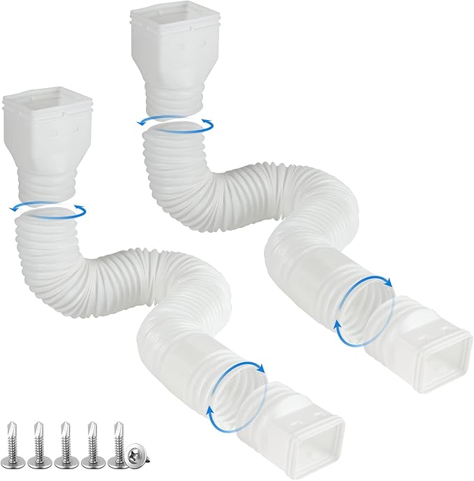 2pcs pack Flexible downspout extensions, white, brown & black.