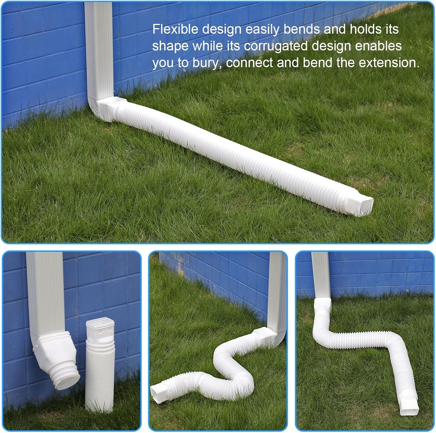 2pcs pack Flexible downspout extensions, white, brown & black.