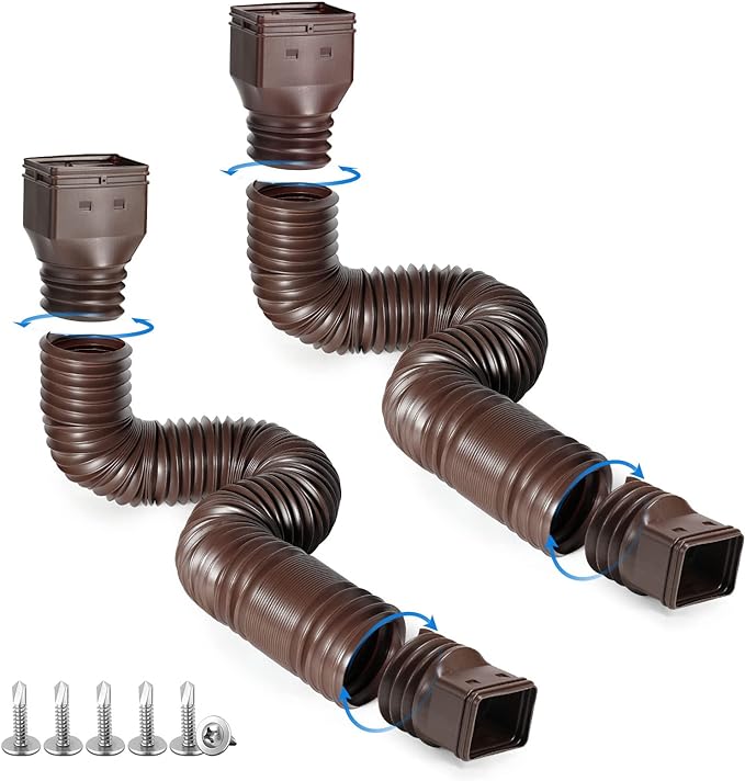 2pcs pack Flexible downspout extensions, white, brown & black.