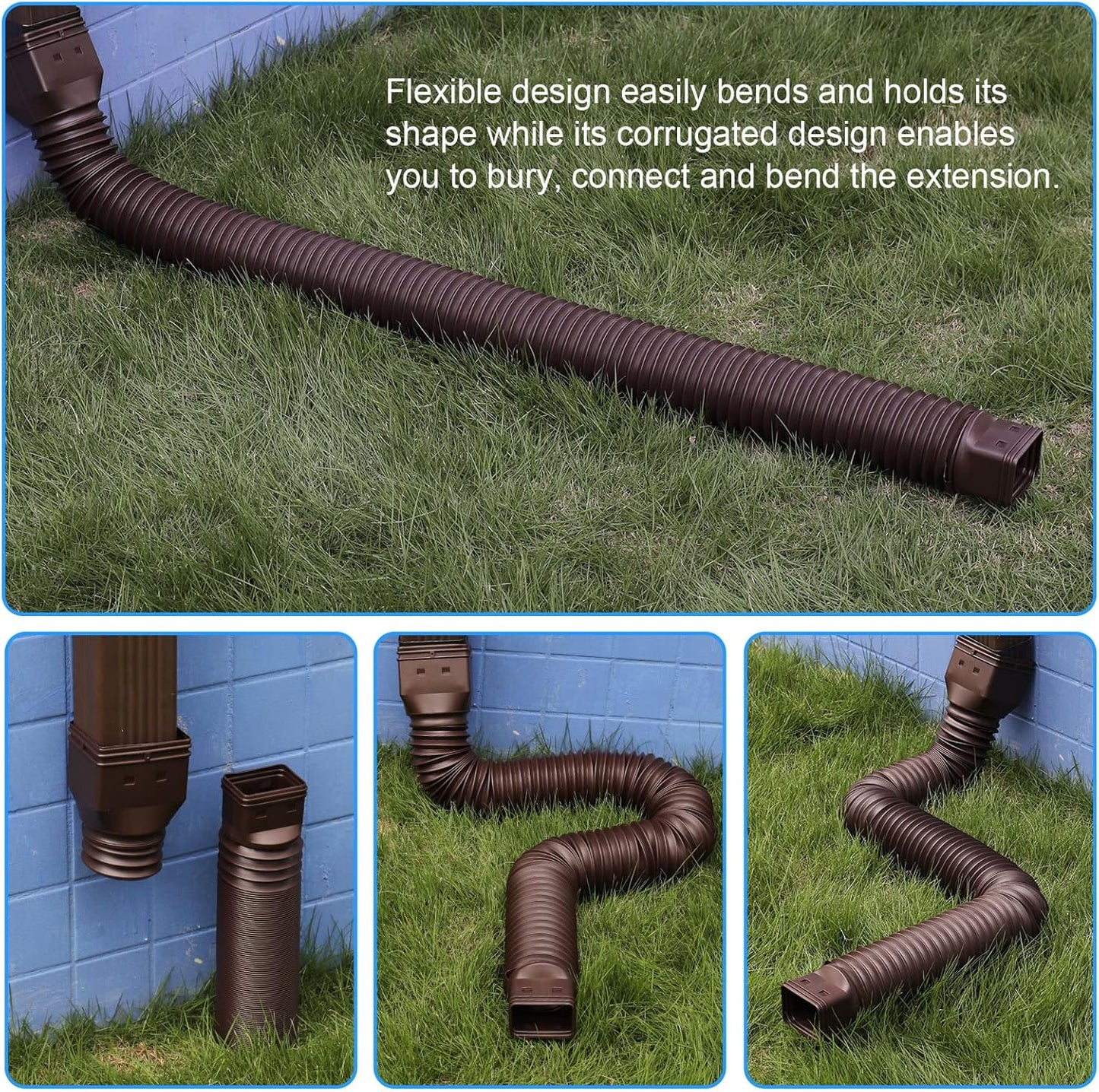 2pcs pack Flexible downspout extensions, white, brown & black.