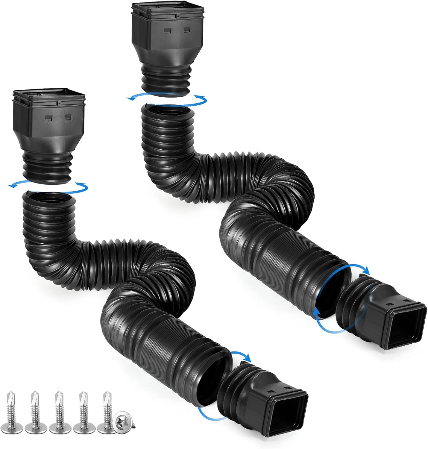 2pcs pack Flexible downspout extensions, white, brown & black.